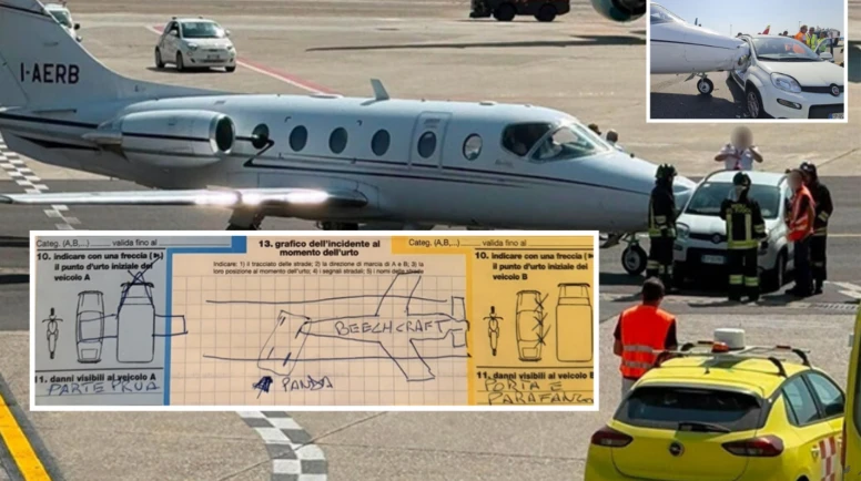 Uçakla otomobilin kaza tutanağı böyle çizildi